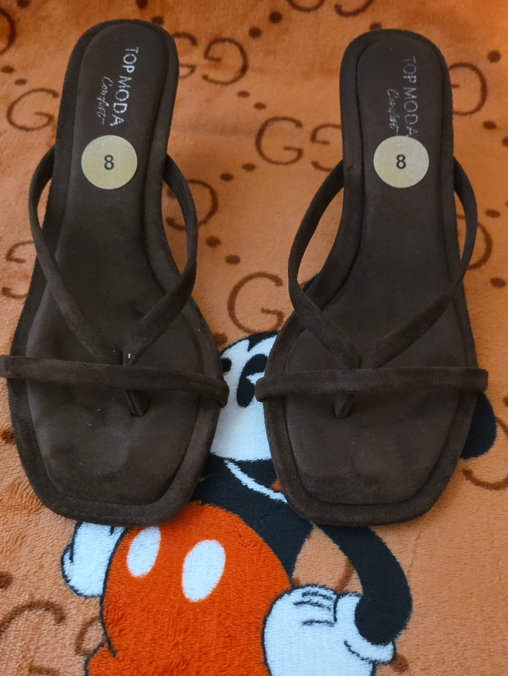 TOP Moda Brown Suede Strap Slide Sandals